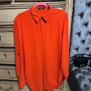 Women’s Long Sleeve Button-Up blouse in Bright Orange